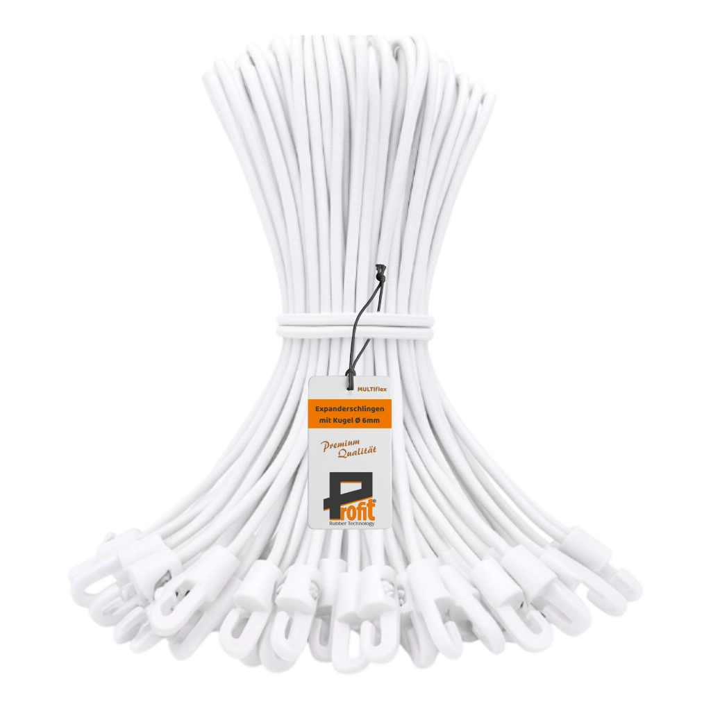 Tarpaulin tensioner hook white 130mm - 500mm - 25 pieces 1 Planenspanner Haken – weiße Expanderschlingen 6 mm, Längen 130–500 mm, wetterfeste Banner-Befestigung für Bauzaun, Gerüst, Planen & Netze