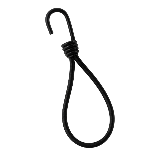 Schwarzer Expander mit Spiralhaken – robustes Spanngummi für Planen und Anhänger